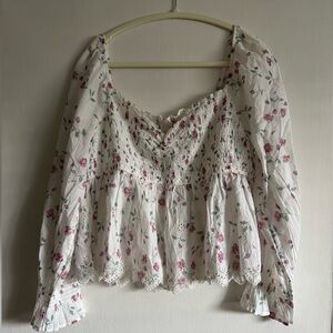 American Eagle Outfitters Floral Blouse in White and Pink